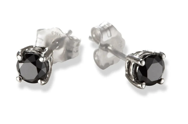 Black Diamond Stud Earrings, Brilliant Round Diamond Earring in 14k White Gold Over, Earring, Woman Classic Diamond Earring, Gift For Her